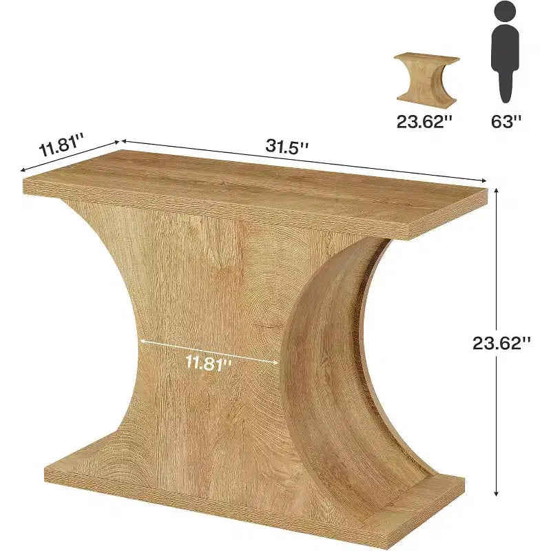 Lantine 31.5 Table d'appoint étroite rectangulaire moderne avec base en forme de sablier, table de chevet en bois de style fermier pour petits espaces, salon, chambre à coucher.