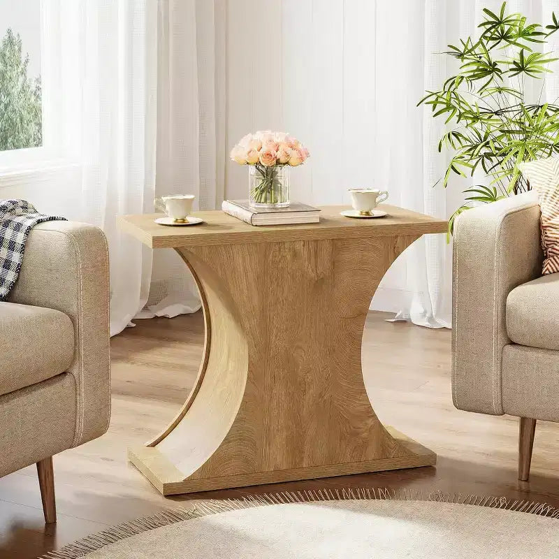 Lantine 31.5 Table d'appoint étroite rectangulaire moderne avec base en forme de sablier, table de chevet en bois de style fermier pour petits espaces, salon, chambre à coucher.