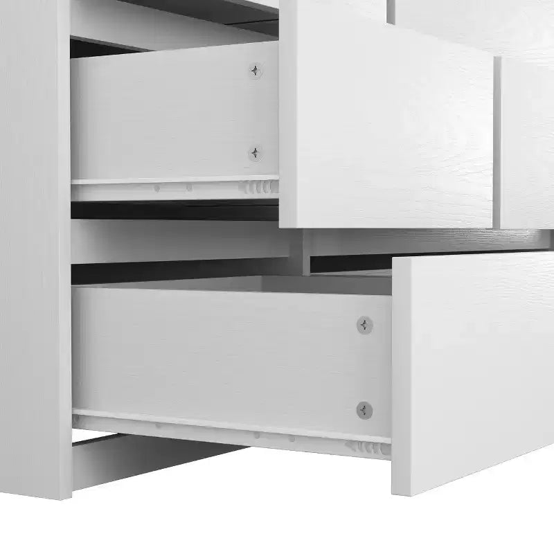 JVNOXK Armoire moderne en bois blanc 182 cm H, 2 portes 6 tiroirs, avec tringle à vêtements et étagères de rangement