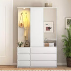 JVNOXK Armoire moderne en bois blanc 182 cm H, 2 portes 6 tiroirs, avec tringle à vêtements et étagères de rangement