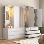 JVNOXK Armoire moderne en bois blanc 182 cm H, 2 portes 6 tiroirs, avec tringle à vêtements et étagères de rangement