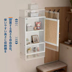 Meuble mural en bambou avec portes en rotin, organisateur de rangement compact avec étagère réglable pour salle de bain, cuisine, buanderie ou salon