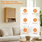 Meuble mural en bambou avec portes en rotin, organisateur de rangement compact avec étagère réglable pour salle de bain, cuisine, buanderie ou salon