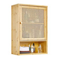 Bamboo Wall Cabinet with Rattan Doors, Adjustable Shelf Compact Storage Organizer for Bathroom, Kitchen, Laundry or Living Room