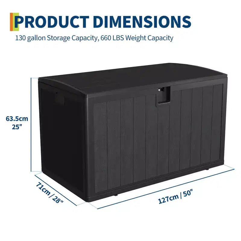 Coffre de rangement de 492 litres, en résine étanche avec couvercle verrouillable, pour coussins de patio, outils de jardin et accessoires de piscine, noir
