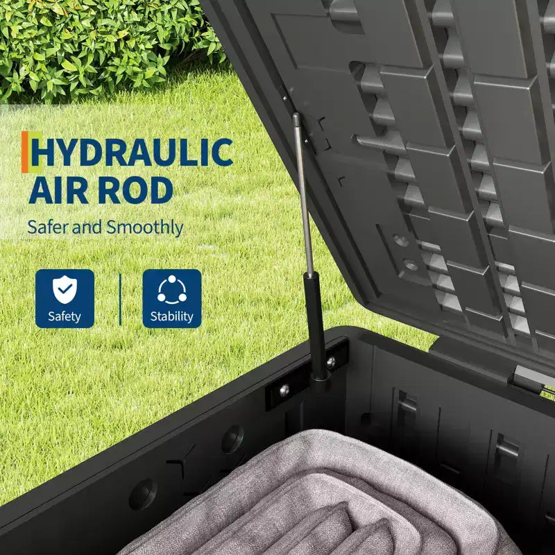 Coffre de rangement de 492 litres, en résine étanche avec couvercle verrouillable, pour coussins de patio, outils de jardin et accessoires de piscine, noir