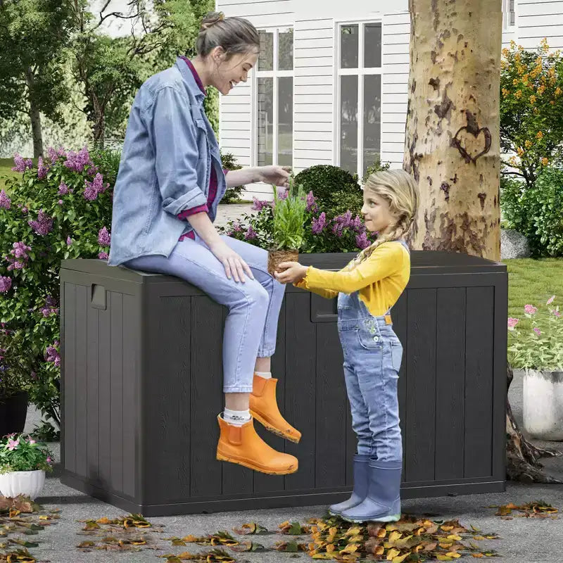 Coffre de rangement de 492 litres, en résine étanche avec couvercle verrouillable, pour coussins de patio, outils de jardin et accessoires de piscine, noir