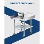 Table de Travail en Acier Inoxydable Robuste avec Roues - Rebord Amovible sur 3 Côtés, Étagère Inférieure Réglable, Station de Préparation Utilitaire pour Restaurant, Cuisine