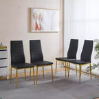 Set of 4 Dining Chairs with Golden Color Legs and Black Seats, Comfortable and Durable