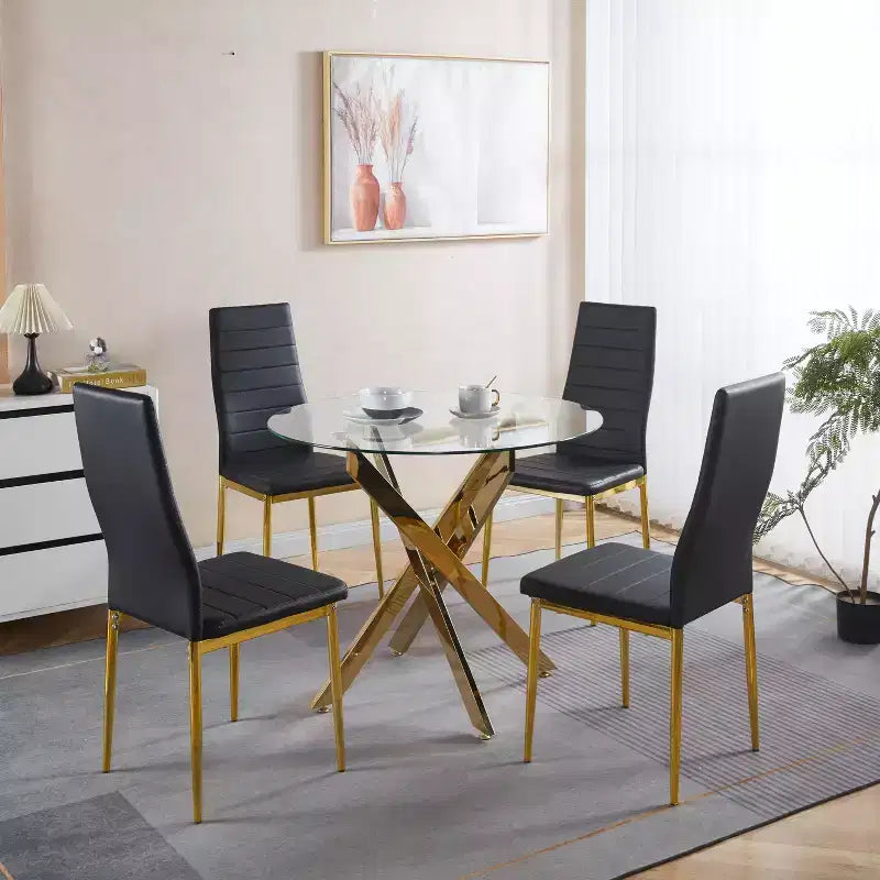 Lot de 4 chaises de salle à manger avec pieds couleur or et assises noires, confortables et durables