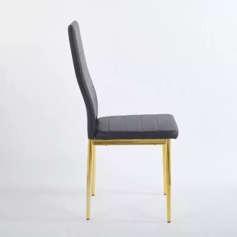 Lot de 4 chaises de salle à manger avec pieds couleur or et assises noires, confortables et durables