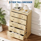 Acekool Commode Haute à 5 Tiroirs pour Chambre, Commode Verticale en Bois avec Base Surélevée