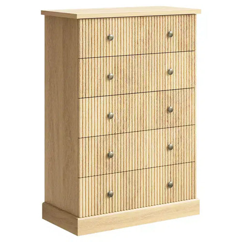 Acekool 5 Drawer Tall Dresser for Bedroom Vertical Wooden Closet Chest with Raised Base Organizer