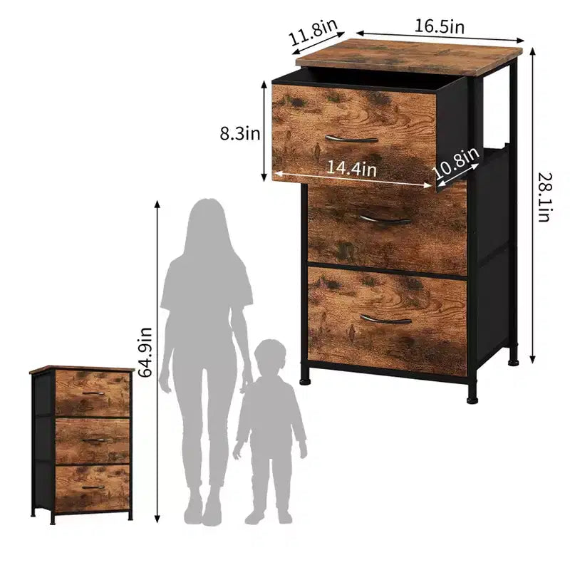 Commode mince à 3 tiroirs Acekool avec bacs en tissu amovibles pour chambre, salon ou entrée