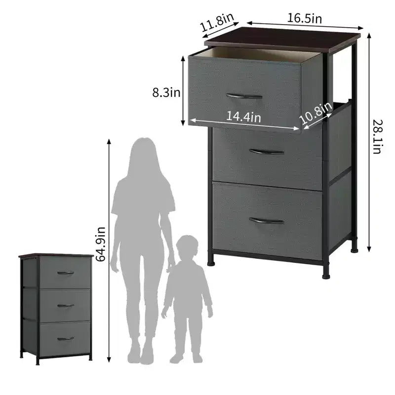 Commode mince à 3 tiroirs Acekool avec bacs en tissu amovibles pour chambre, salon ou entrée