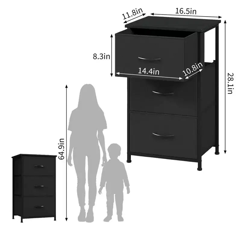 Commode mince à 3 tiroirs Acekool avec bacs en tissu amovibles pour chambre, salon ou entrée