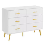 Acekool Modern 6 Drawer Wood Dresser with Gold Tone Handles for Bedroom Living Room
