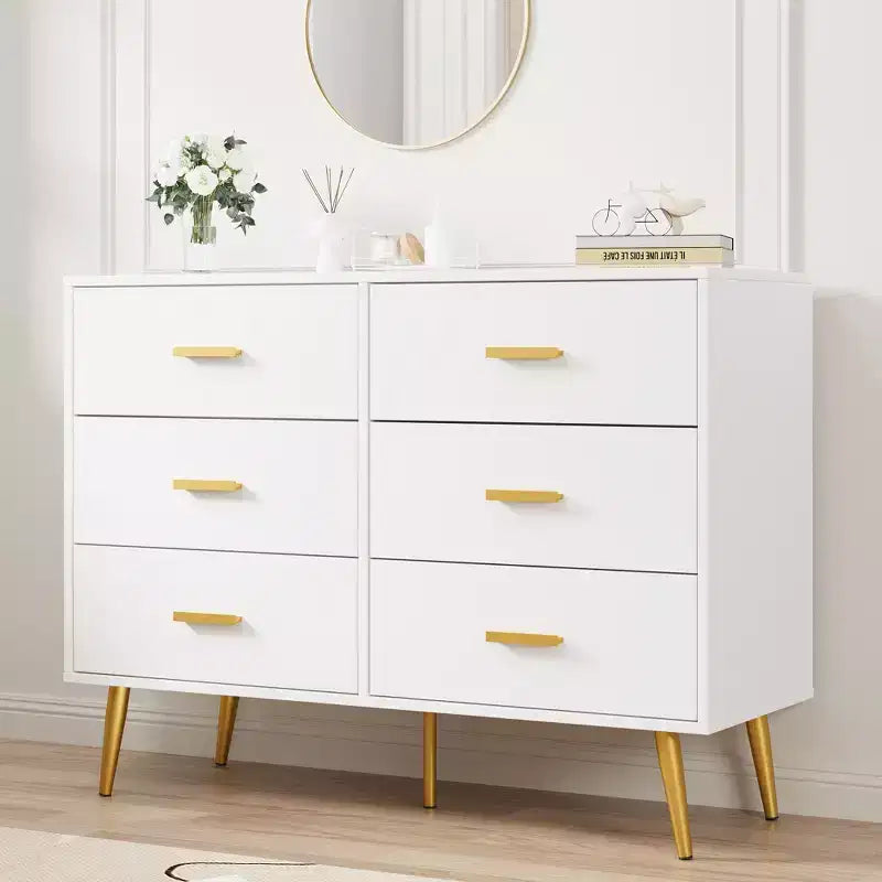 Acekool Commode Moderne en Bois à 6 Tiroirs avec Poignées Dorées pour Chambre à Coucher et Salon