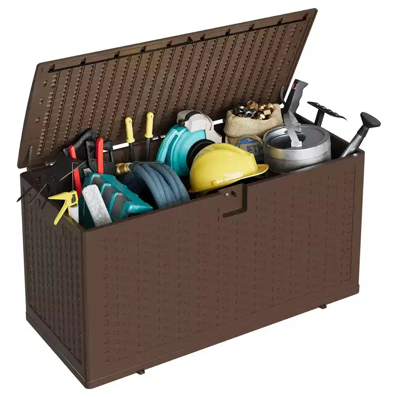 Coffre de rangement extérieur style rotin 276L (73 gallons), banc de rangement extérieur avec couvercle verrouillable, résine imperméable pour coussins de patio, équipement de jardin et de piscine