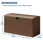 Coffre de rangement extérieur style rotin 276L (73 gallons), banc de rangement extérieur avec couvercle verrouillable, résine imperméable pour coussins de patio, équipement de jardin et de piscine