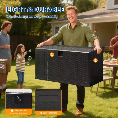 Coffre de rangement extérieur style rotin 276L (73 gallons), banc de rangement extérieur avec couvercle verrouillable, résine imperméable pour coussins de patio, équipement de jardin et de piscine