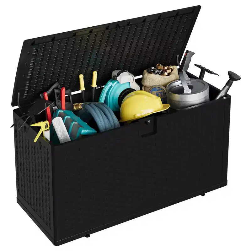 Coffre de rangement extérieur style rotin 276L (73 gallons), banc de rangement extérieur avec couvercle verrouillable, résine imperméable pour coussins de patio, équipement de jardin et de piscine