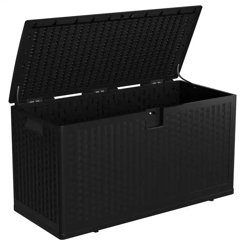 Coffre de rangement extérieur style rotin 276L (73 gallons), banc de rangement extérieur avec couvercle verrouillable, résine imperméable pour coussins de patio, équipement de jardin et de piscine