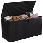 Coffre de rangement extérieur style rotin 276L (73 gallons), banc de rangement extérieur avec couvercle verrouillable, résine imperméable pour coussins de patio, équipement de jardin et de piscine