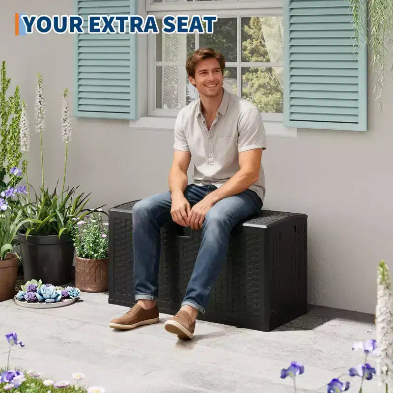 Coffre de rangement extérieur style rotin 276L (73 gallons), banc de rangement extérieur avec couvercle verrouillable, résine imperméable pour coussins de patio, équipement de jardin et de piscine