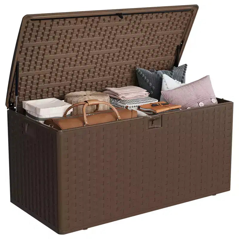 Coffre de rangement étanche et verrouillable en résine, 375 L, pour coussins de terrasse, outils de jardin et accessoires de piscine, intérieur et extérieur