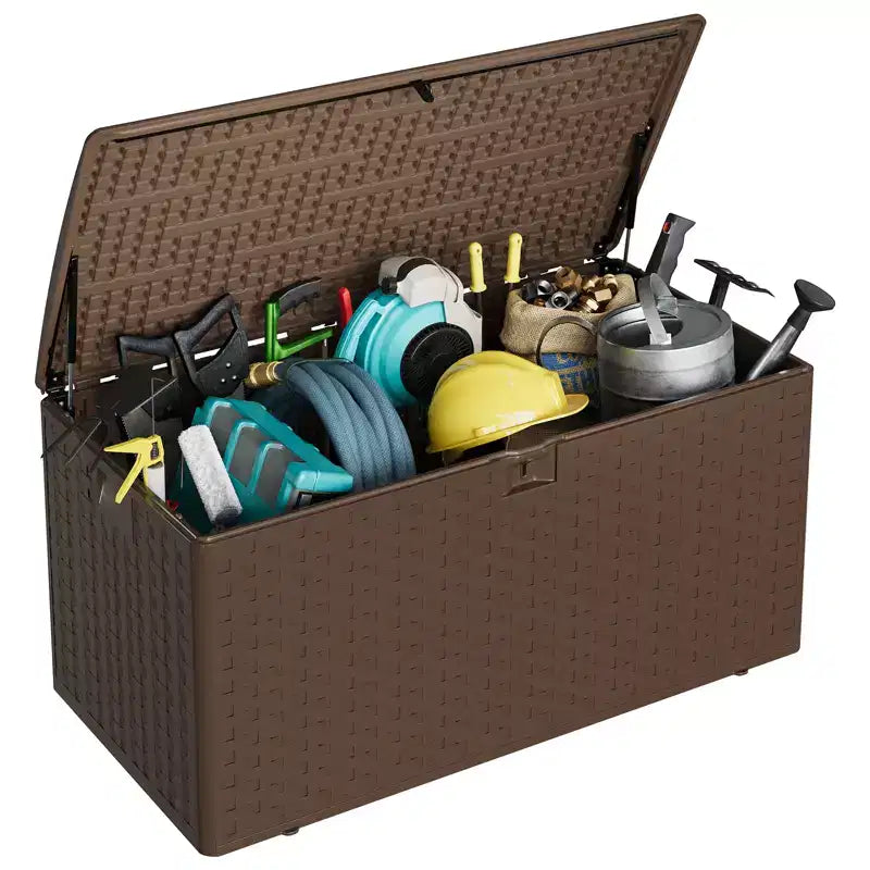 Coffre de rangement étanche et verrouillable en résine, 375 L, pour coussins de terrasse, outils de jardin et accessoires de piscine, intérieur et extérieur