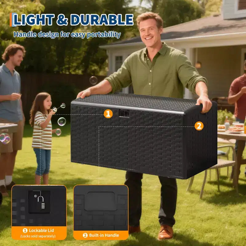 Coffre de rangement étanche et verrouillable en résine, 375 L, pour coussins de terrasse, outils de jardin et accessoires de piscine, intérieur et extérieur