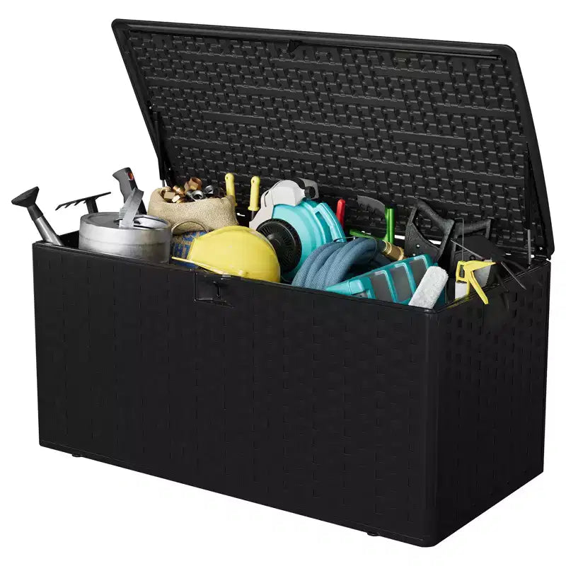 Coffre de rangement étanche et verrouillable en résine, 375 L, pour coussins de terrasse, outils de jardin et accessoires de piscine, intérieur et extérieur