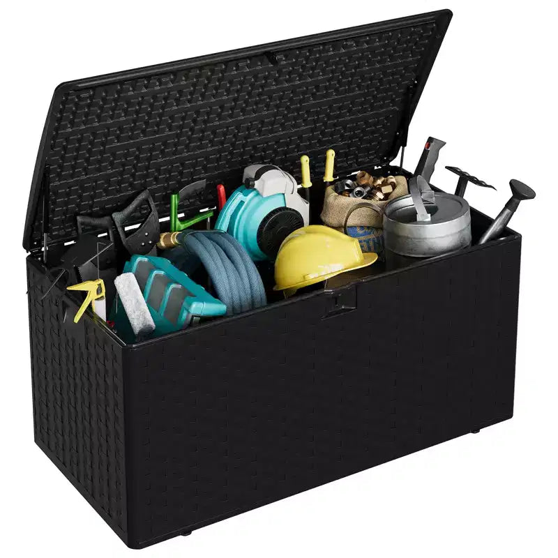 Coffre de rangement étanche et verrouillable en résine, 375 L, pour coussins de terrasse, outils de jardin et accessoires de piscine, intérieur et extérieur