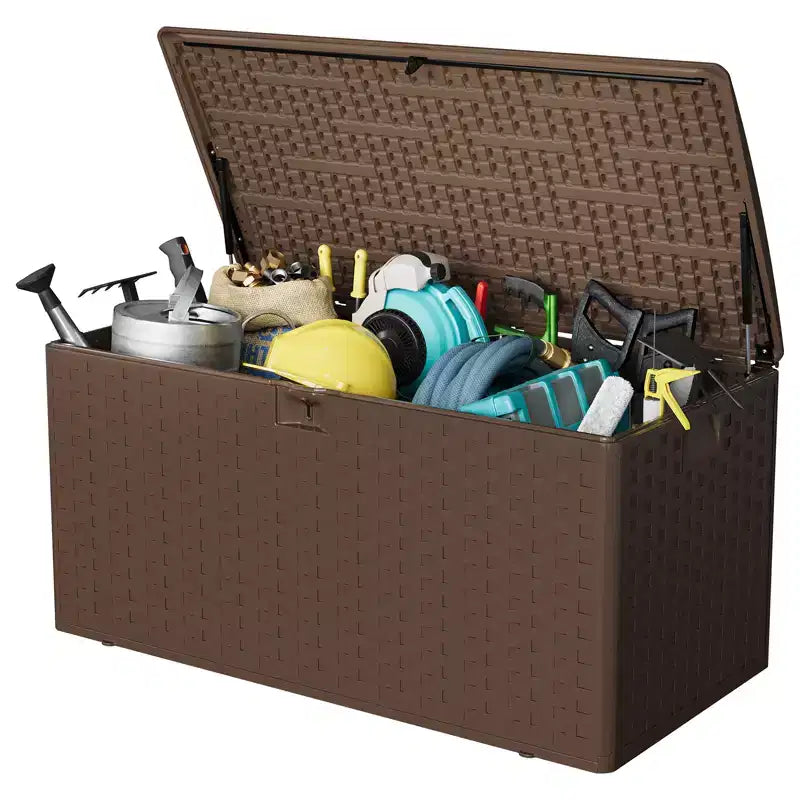 Coffre de rangement étanche et verrouillable en résine, 375 L, pour coussins de terrasse, outils de jardin et accessoires de piscine, intérieur et extérieur