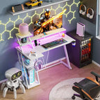 Bureau de jeu blanc de 39 pouces, petite table d'ordinateur en L avec support d'écran et étagères de rangement, bureau d'angle de joueur moderne en fibre de carbone, robuste pour l'étude