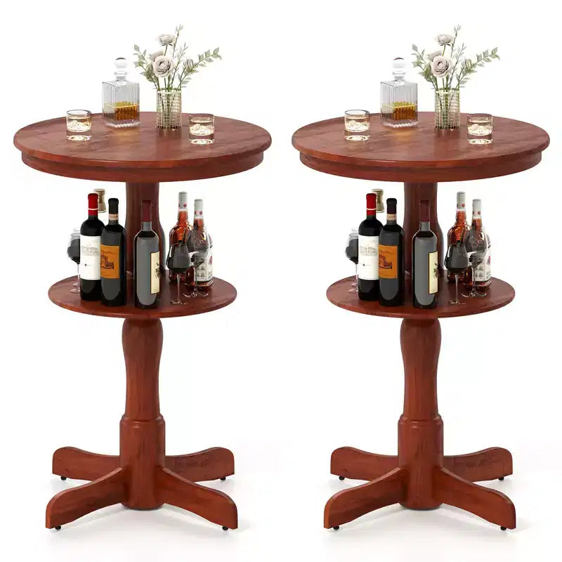 Costway 2PCS 2-Tier Round High Top Table w/ Storage Shelf & Pedestal Base for Kitchen