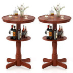 Costway 2PCS 2-Tier Round High Top Table w/ Storage Shelf & Pedestal Base for Kitchen