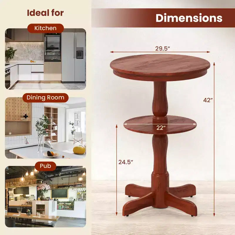 Costway Lot de 2 Tables Hautes Rondes à 2 Niveaux avec Étagère de Rangement et Pied Central pour Cuisine