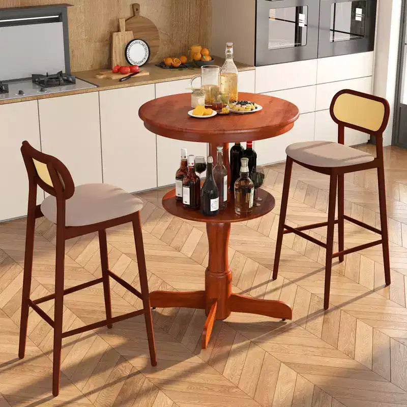 Costway Lot de 2 Tables Hautes Rondes à 2 Niveaux avec Étagère de Rangement et Pied Central pour Cuisine