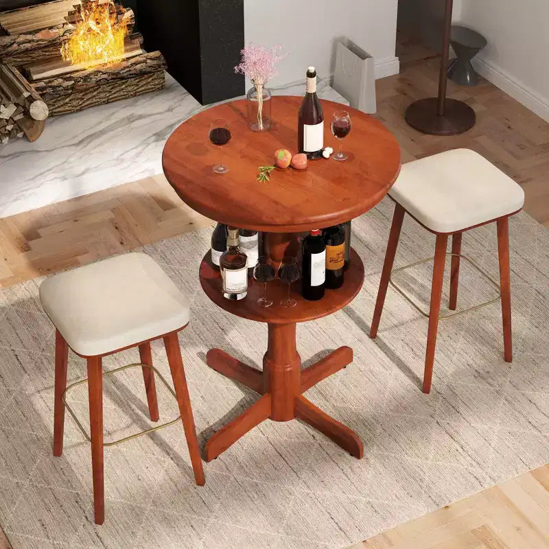 Costway Lot de 2 Tables Hautes Rondes à 2 Niveaux avec Étagère de Rangement et Pied Central pour Cuisine