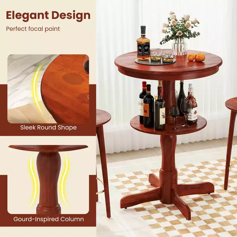 Costway Lot de 2 Tables Hautes Rondes à 2 Niveaux avec Étagère de Rangement et Pied Central pour Cuisine