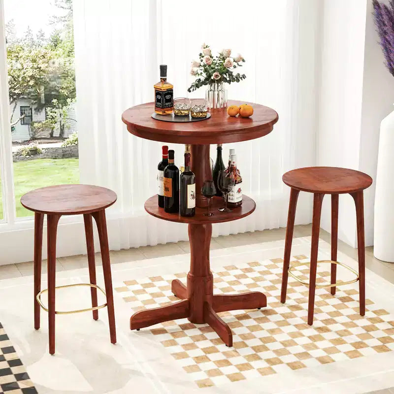 Costway Lot de 2 Tables Hautes Rondes à 2 Niveaux avec Étagère de Rangement et Pied Central pour Cuisine