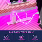 Bureau de jeu rose de 55 pouces, en forme de L, avec étagères et support d'écran, poste de travail de gamer pour petite pièce, design en fibre de carbone, cadre robuste