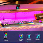 Bureau de jeu rose de 55 pouces, en forme de L, avec étagères et support d'écran, poste de travail de gamer pour petite pièce, design en fibre de carbone, cadre robuste