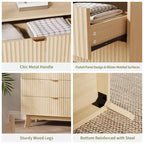 Commodes 5 tiroirs 2 pièces, Commodes de placard cannelées, Commode de rangement en bois pour chambre à coucher, salon, couloir, Naturel