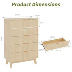 Commodes 5 tiroirs 2 pièces, Commodes de placard cannelées, Commode de rangement en bois pour chambre à coucher, salon, couloir, Naturel