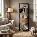 Meuble de rangement FurnitureR avec tiroirs, étagère bibliothèque multi-niveaux avec crochets et station d'alimentation pour animaux, armoire de rangement pour salon, placard, entrée