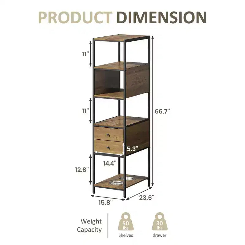 Meuble de rangement FurnitureR avec tiroirs, étagère bibliothèque multi-niveaux avec crochets et station d'alimentation pour animaux, armoire de rangement pour salon, placard, entrée