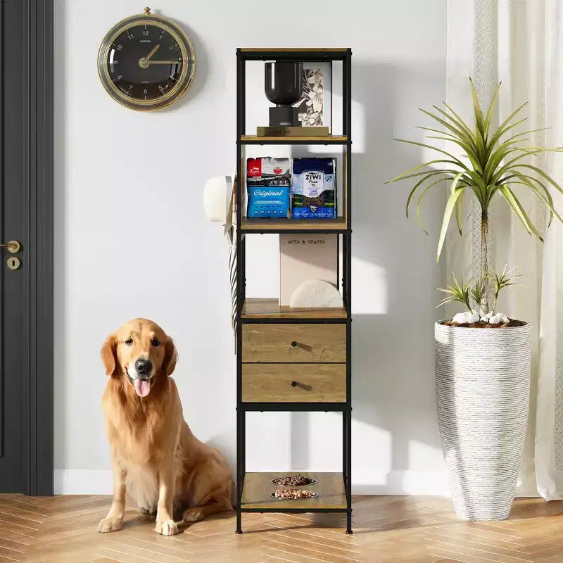 Meuble de rangement FurnitureR avec tiroirs, étagère bibliothèque multi-niveaux avec crochets et station d'alimentation pour animaux, armoire de rangement pour salon, placard, entrée